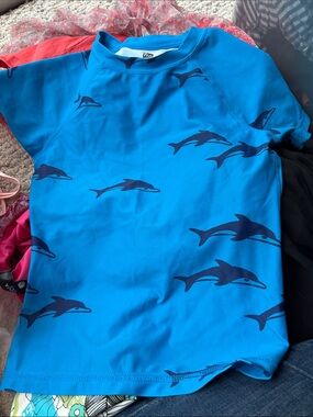 Tea Collection Blue Dolphin Print Kids Swim Rashguard